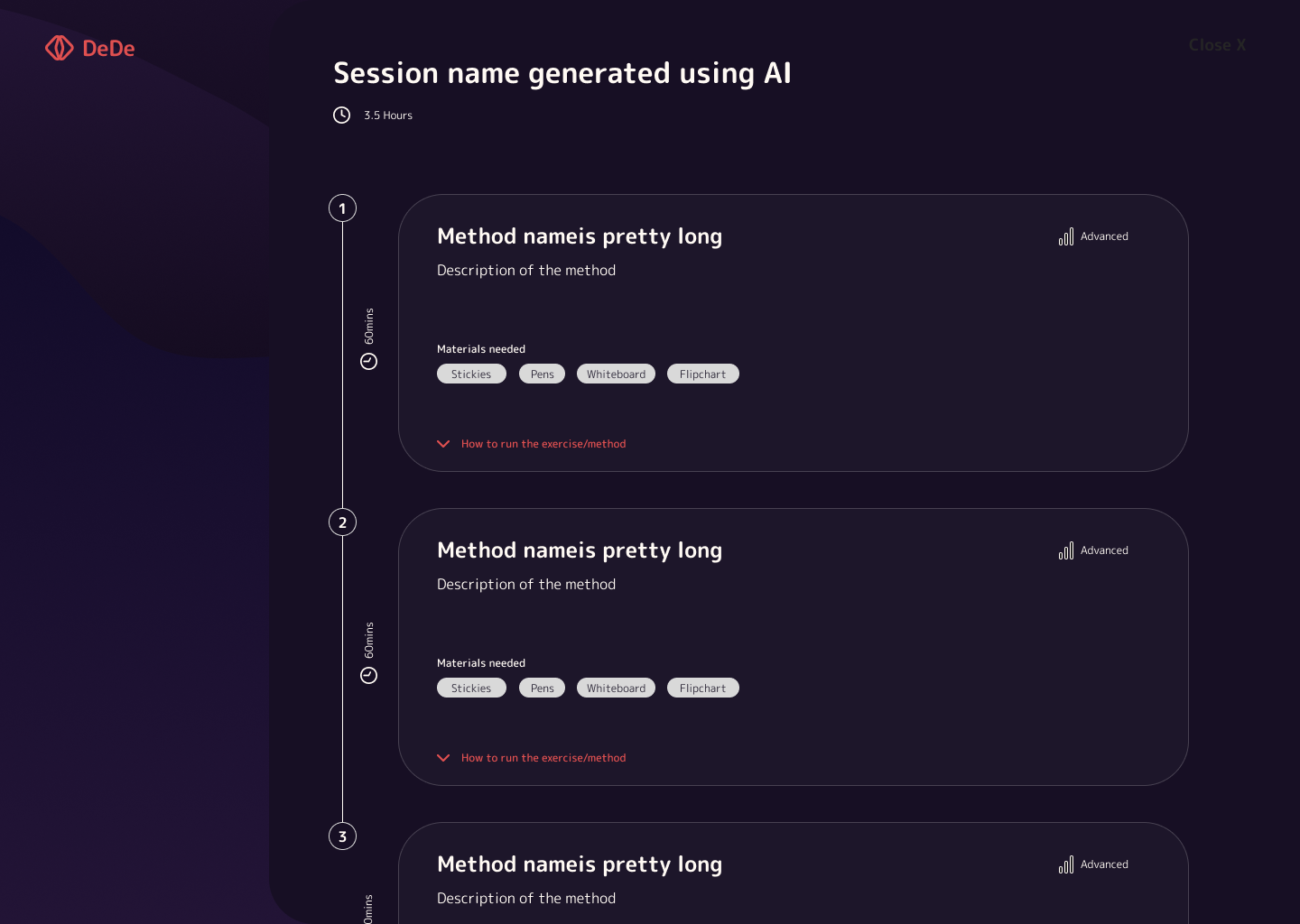 DeDe Method Details screen